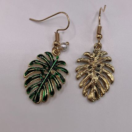 Earrings Green Coconut Leaf Earrings with Pearl Drops #690
