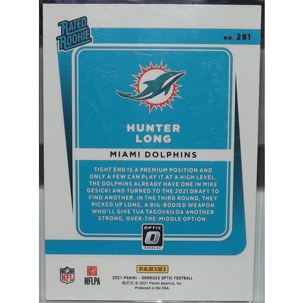 2021 Donruss Optic HUNTER LONG (Miami Dolphins) Rated Rookie #281