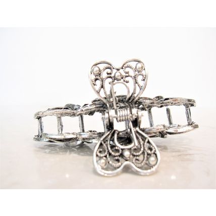 Silver metal flower blue crystal hair claw clip bridal clip medium/fine hair