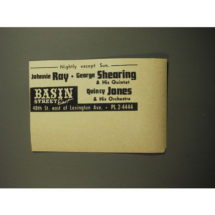 1960 Basin Street East Club Ad - Johnnie Ray, George Shearing, Quincy Jones