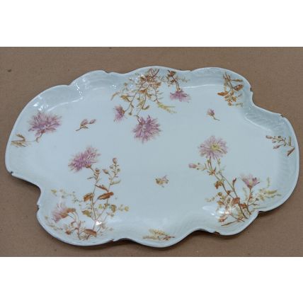 Antique France Limoges G.D & C Flower Jewelry Handled Tray Gold Accent Plate