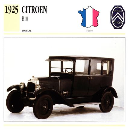 Collectors Club card. Classic Cars. Citroen B10
