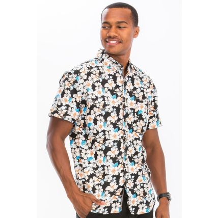 Mens Print Hawaiian Button Down Shirt