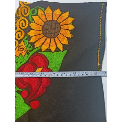 Sunflowers & Calla Lillies Embroidered Cotton Canvas Black Blouse Chiapas Mexico