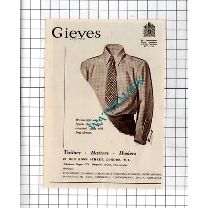 Gieves Ltd Tailors London Advert - 1950 SMALL Cutting