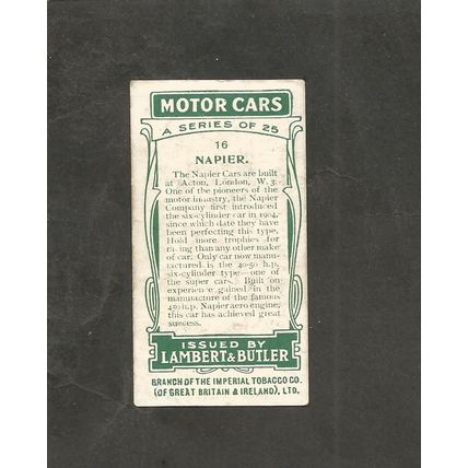 Cigarette Card Lambert & Butler Motor Cars 1st Series #16 Napier