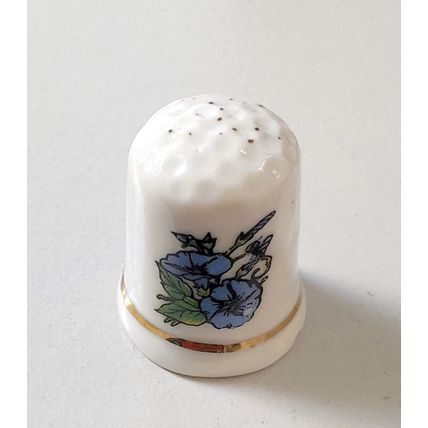 Decorative Thimble - Bone China - Blue Flowers .
