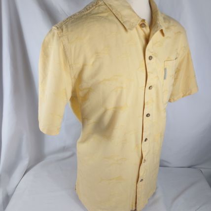 Columbia River Lodge Mens Short Sleeve Yellow "Fish" Shirt Sz XL