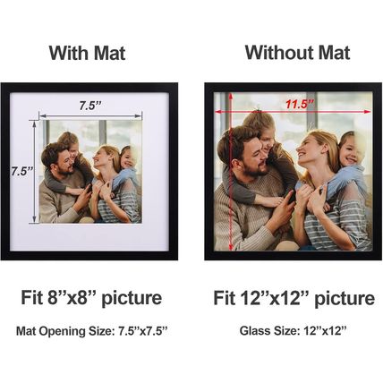 Yaetm 12X12 Picture Frames Black Set of 9, Square Photo Frame Displays 8X8 with