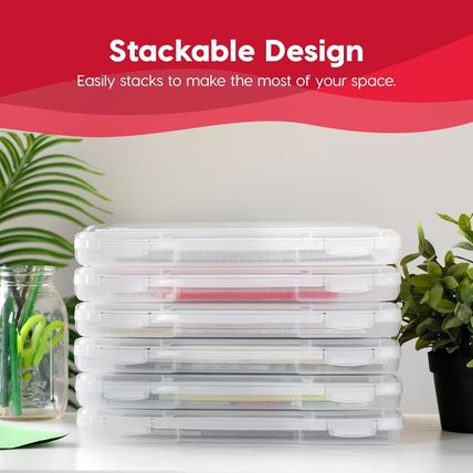 IRIS USA Board Game Storage Organizer Portable Plastic Project Case Box with Sna
