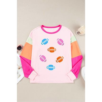 Pink GAME DAY Rugby Football Graphic Color Block Sleeve Top