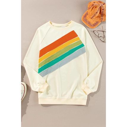 Apricot Rainbow Colorblock Striped Pullover Sweatshirt