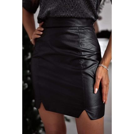 Black PU Leather Side Slits Slim Fit High Waist Mini Skirt