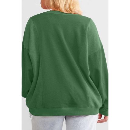 Blackish Green Loose Patchwork Crewneck Plus Size Sweatshirt