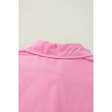 Bright Pink Balloon Sleeve Button Up Mini Shirt Dress