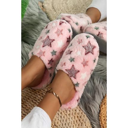 Pink Star Pattern Plush Home Slippers