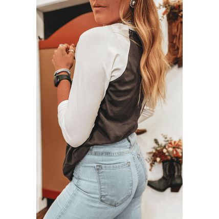 Brown Western Yeehaw Graphic Vintage Raglan Long Sleeve Top
