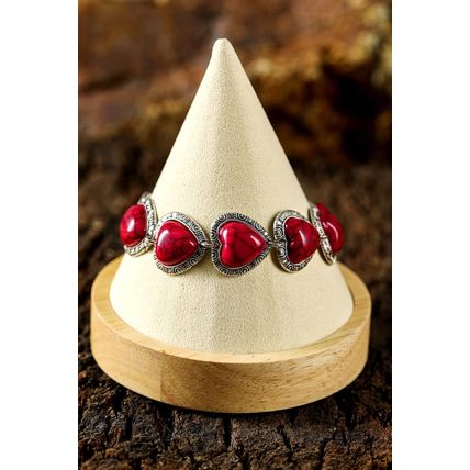 Fiery Red Western Heart Decor Alloy Bracelet
