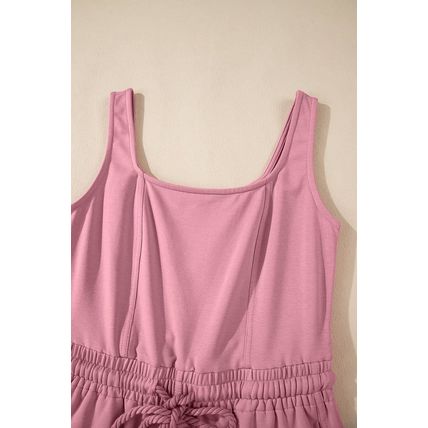 Light Pink Lace-up Elastic Waist Sleeveless Square Neck Jumpsuit