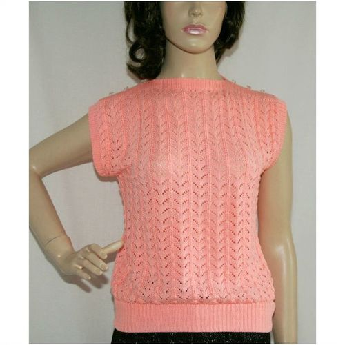 Womens Vintage 1970 1980 Hand Made Peach Sleeveless Sweater Size 12