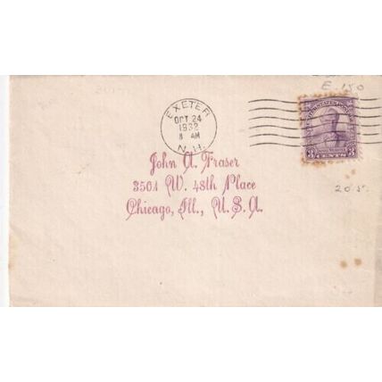 United States 1932 Exeter NH-Chicago ILL Cover Exeter cancel