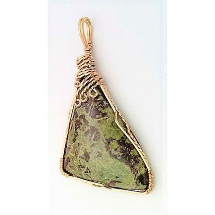 African Bloodstone Bronze Wire Wrap Gemstone Pendant 30