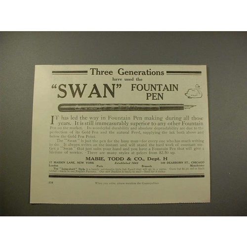 1909 Swan Fountain Pen Ad - Three Generations