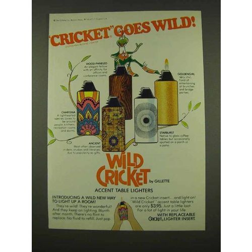 1973 Wild Cricket Cigarette Lighters Ad - Charisma