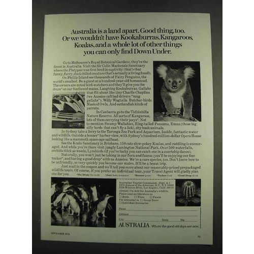 1974 Australia Tourism Ad, Kookaburras Kangaroos Koalas