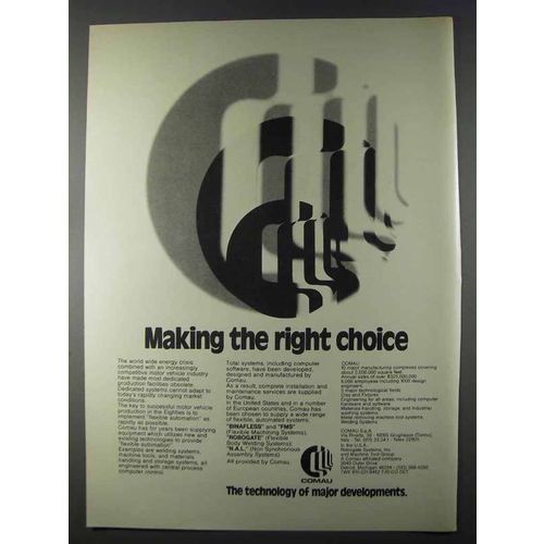 1980 Comau Equipment Ad - Making the Right Choice