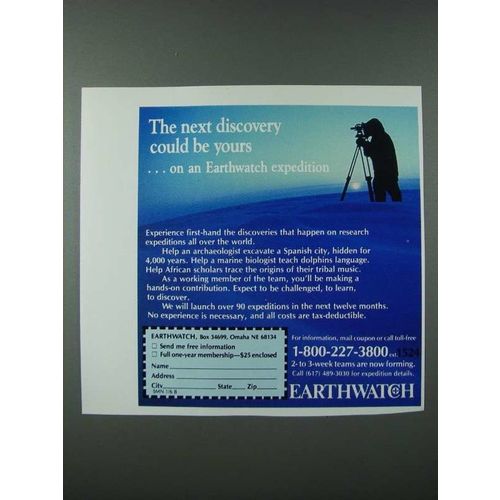 1986 Earthwatch Expedition Ad - The Next Discovery Could Be Yours