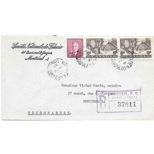 Canada AR Drop Registered 1953 Montreal Quebec . Place D'armes