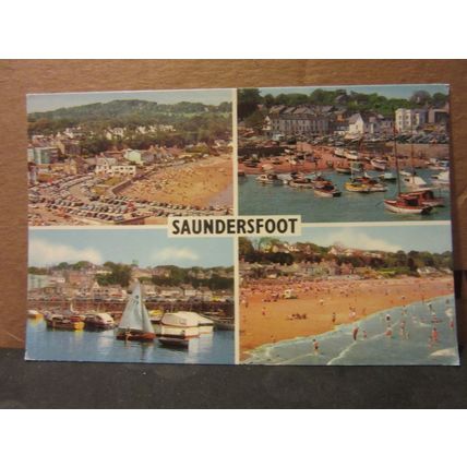 multiview, SAUNDERSFOOT, PEMBROKESHIRE. used postcard Colourmaster 1975 pm =