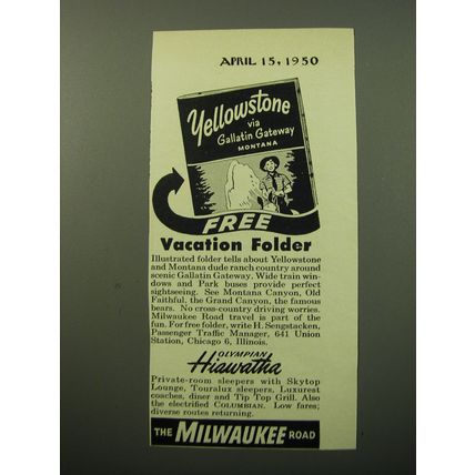 1950 Milwaukee Road Railroad Ad - Yellowstone via Gallatin Gateway Montana