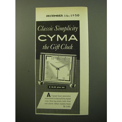 1950 Cyma Clock Advertisement - Classic simplicity Cyma the Gift Clock