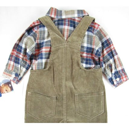 NWT Vitamins Kids Boy's Dinosaur Flannel Shirt + Corduroy Overalls Set, 6-9 Mos.