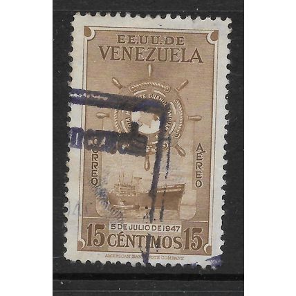 VENEZUELA 1948 15c BUFF MERCHANT MARINE FREIGHTER SG 793 FINE USED#