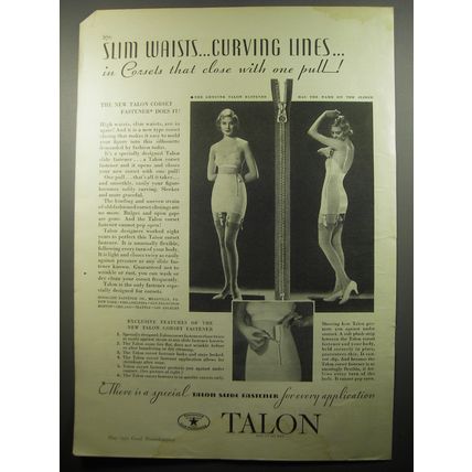 1932 Talon Corset Fastener Ad - Slim waists curving lines in Corsets