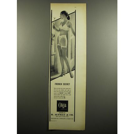 1955 B. Altman & Co. Olga Panty and Bra Advertisement - French Secret