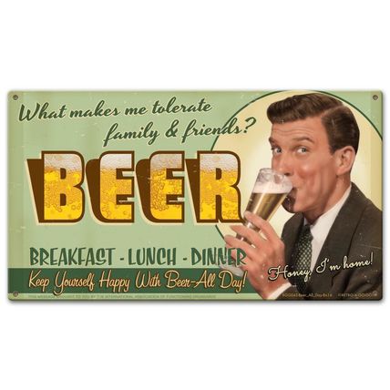 BEER Breakfast Lunch Dinner Metal 14x8 Sign retro vintage man cave bar tin