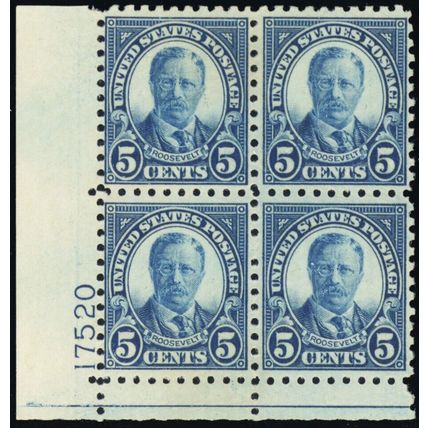 586, Mint F/VF NH 5¢ Plate Block of Four - Stuart Katz