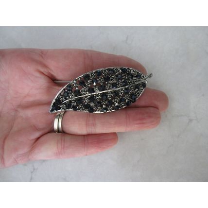 Blue and silver flower and leaf crystal hair clip barrette bridal hair clip