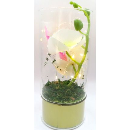 Special Grandma LED Tube Light with Faux Pink Flowers Glass LED 20 CM Gift Home