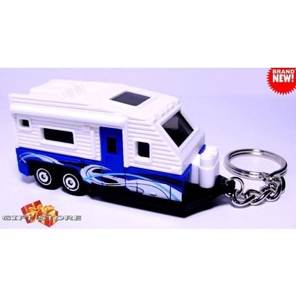 GREAT GIFT KEY CHAIN BLUE CAMPER TRAILER RV'S CARAVAN CAMPING MOTOR-HOME