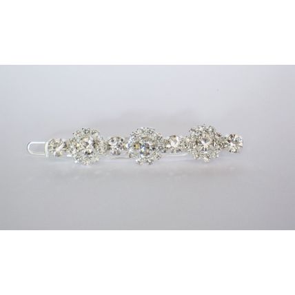 Silver metal slim round crystal hair pin clip barrette for fine thin hair