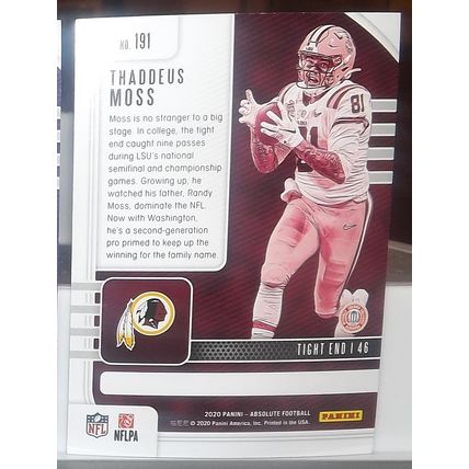 2020 Panini Absolute THADDEUS MOSS (Commanders) Rookie card #191