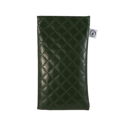 Faux Leather Snap Top Glasses Sunglasses Case Holder Pouch (Dark Green)