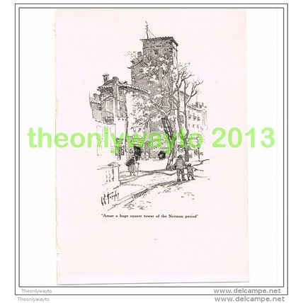 SQUARE NORMAN TOWER, FREJUS, FRANCE, BOOK ILLUSTRATION (PRINT), 1920