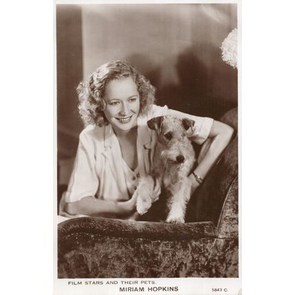 Miriam Hopkins Film Stars & Their Pets Rare Real Photo Postcard