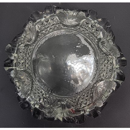 Vintage Clear Heavy Pressed Carnival Glass Ashtray Round 7" Wide
